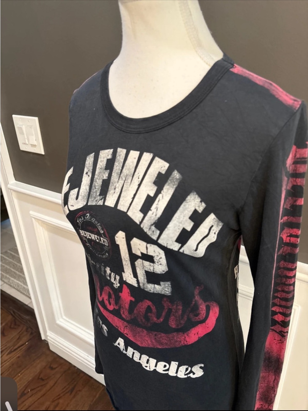 Long-Sleeve Graphic Tee in Black with Pink Accents